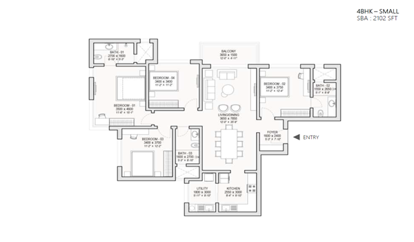 Sobha One World 4 BHK Small Floor Plan