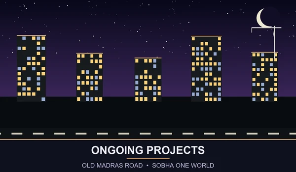 Night skyline illustration with a construction crane showing ongoing projects near Old Madras Road