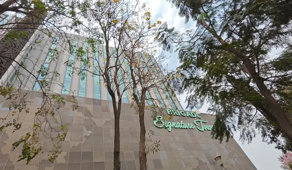Close up perspective of Brigade Signature Towers highlighting the proximity of premium workspaces to Sobha One World