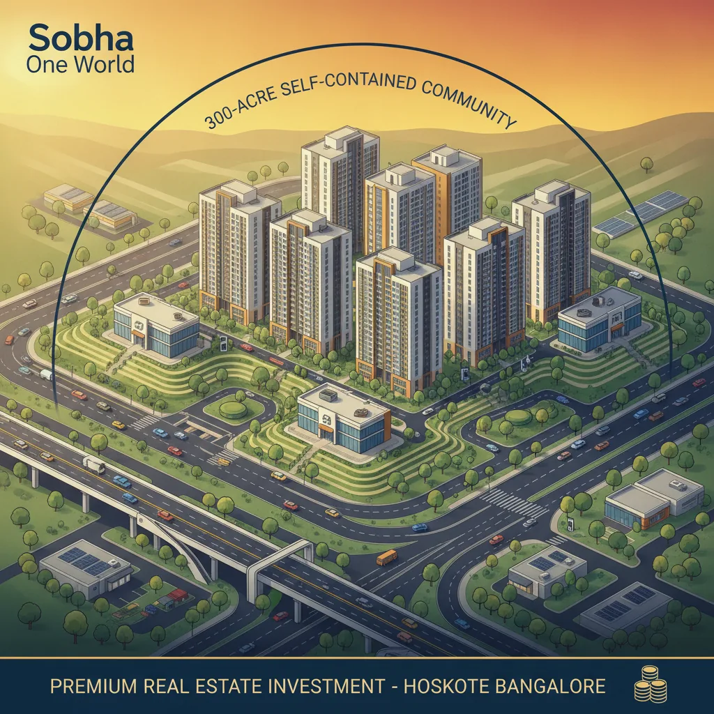 Sobha One World Investment - Modern luxury residential township aerial view at golden hour