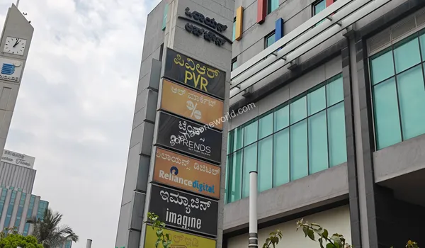 The towering directional pylon and branding signage indicating the presence of premium lifestyle amenities directly adjacent to Sobha One World.